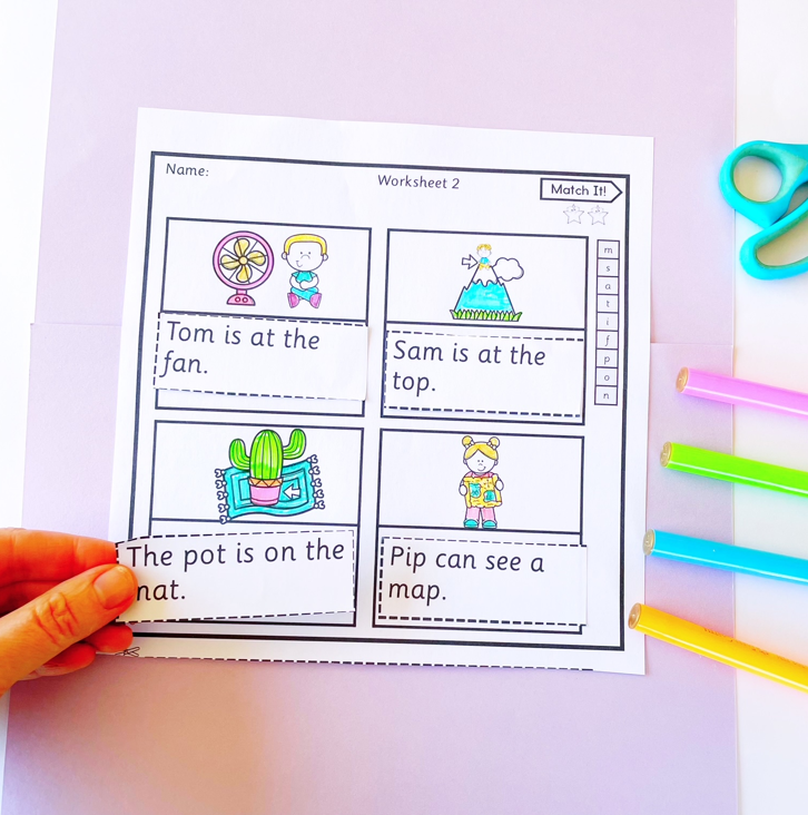Match It! Decodable CVC Sentences and Picture Matching Worksheets for Prep/Kindergarten