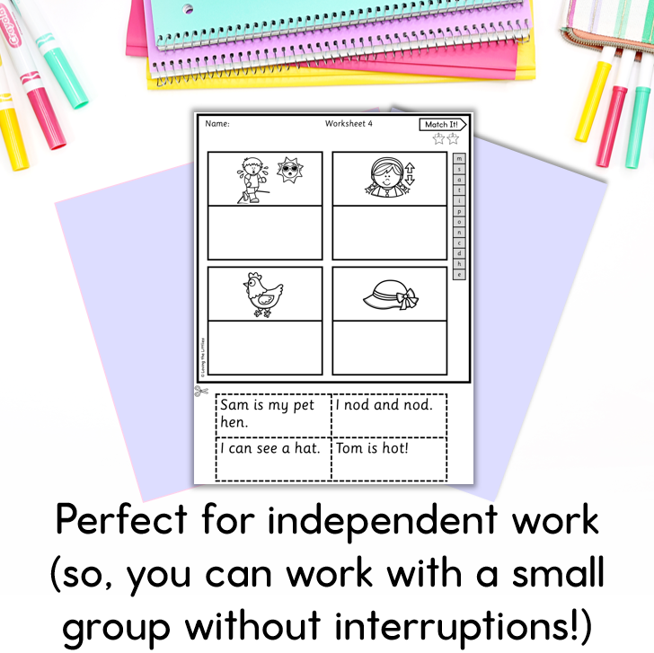 Match It! Decodable CVC Sentences and Picture Matching Worksheets for Prep/Kindergarten