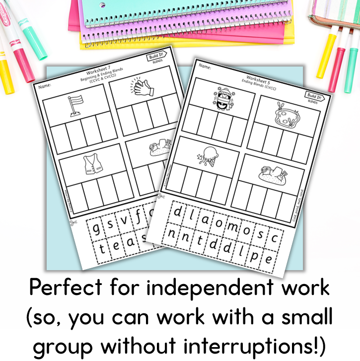 Build It! Prep/Kindergarten Beginning & Ending Blends Worksheets | CCVC & CVCC Spelling