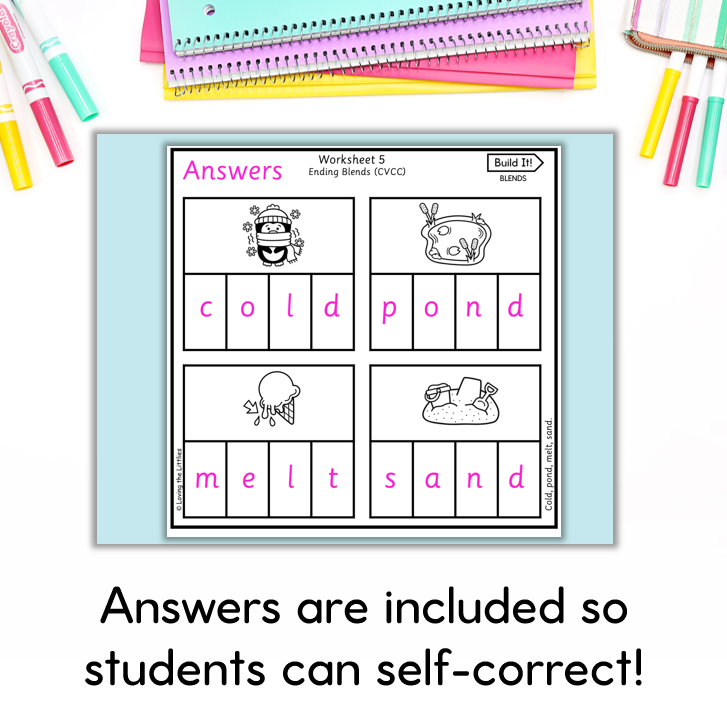 Build It! Prep/Kindergarten Beginning & Ending Blends Worksheets | CCVC & CVCC Spelling