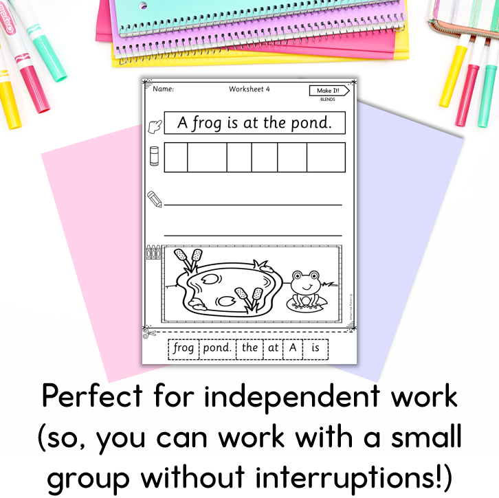 Make It! Prep/Kindergarten Blends Sentence Building Worksheets | CCVC and CVCC Activity