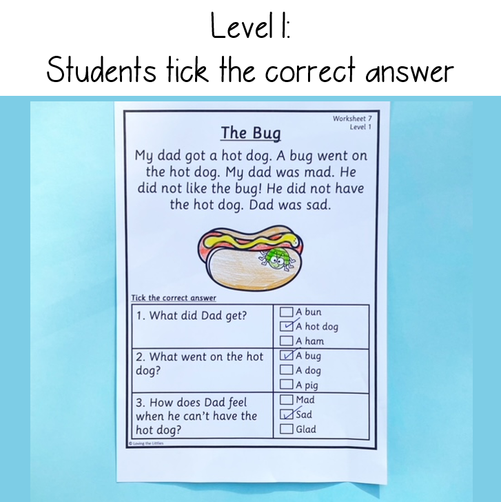 Comprehension Worksheets for Prep/Kindergarten | CVC Words