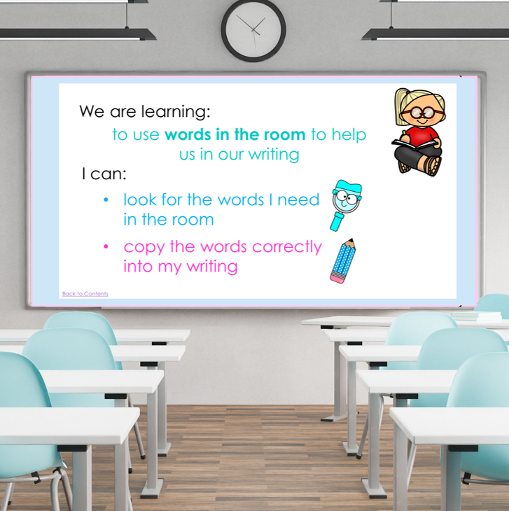 Kindergarten Writing Learning Objectives PowerPoint | Learning Intentions and Success Criteria