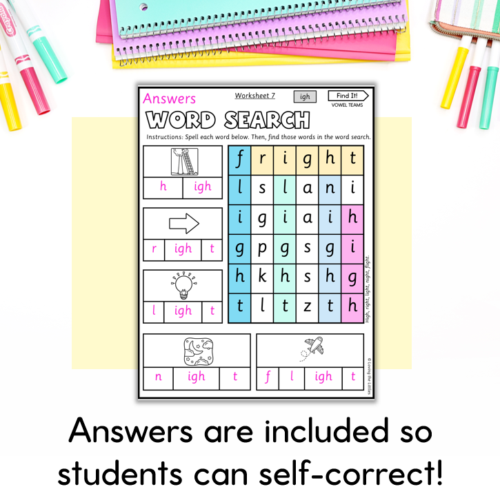 Find It! Vowel Teams Word Search Worksheets | Long Vowel Spelling Activities
