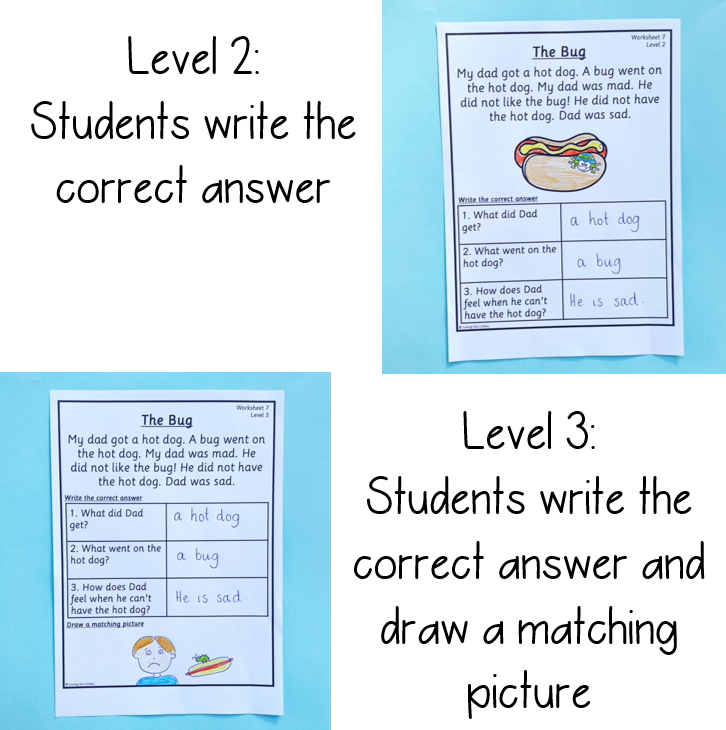 Comprehension Worksheets for Prep/Kindergarten | CVC Words