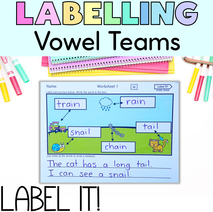 Label It! Vowel Teams Labelling Worksheets | Long Vowel Spelling Activities