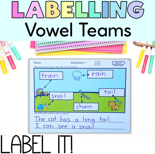 Label It! Vowel Teams Labelling Worksheets | Long Vowel Spelling Activities