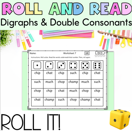 Roll It! Roll and Read Digraphs & Double Consonants | Decoding Fluency for Prep/Kindergarten