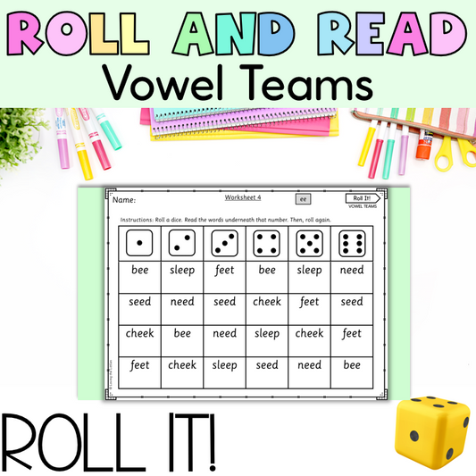 Roll It! Vowel Teams Roll and Read | Long Vowel Words Reading Fluency Practice