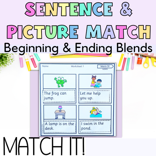 Match It! Prep/Kindergarten Blends Sentences and Picture Match | CCVC and CVCC