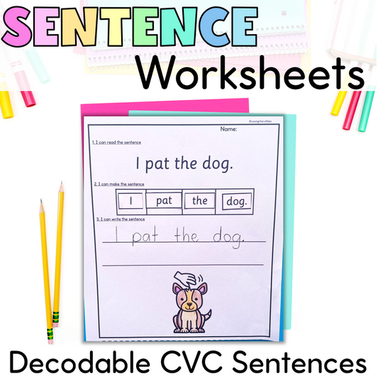 Kindergarten Sentence Worksheets | CVC Words Sentence Scrambles