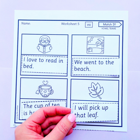 Match It! Vowel Teams Sentences & Picture Matching Worksheets | Long Vowels