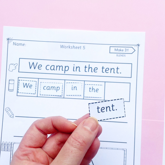 Make It! Prep/Kindergarten Blends Sentence Building Worksheets | CCVC and CVCC Activity