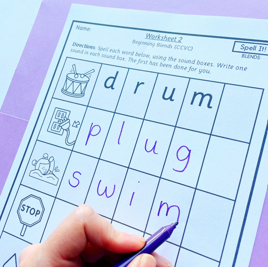 Spell It! Prep/Kindergarten Beginning & Ending Blends Spelling Activity | CCVC & CVCC Worksheets