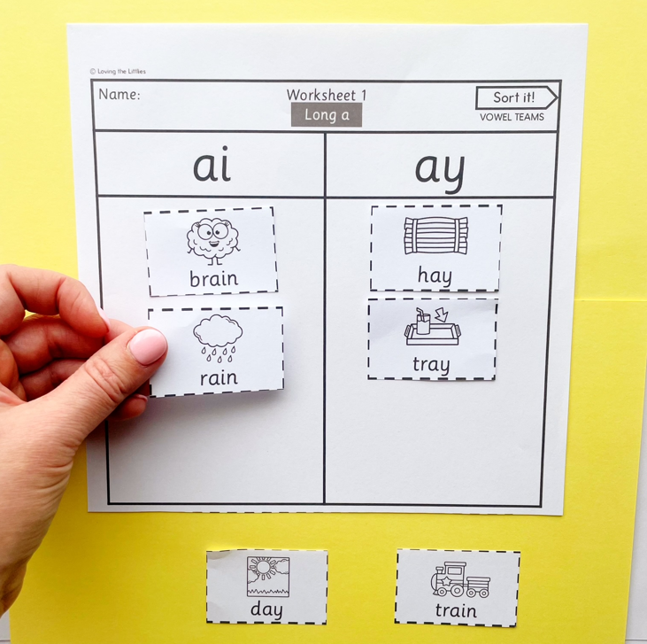 Sort It! Vowel Teams Sorting Worksheets | Long Vowel Spelling Patterns Activity