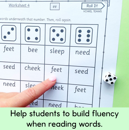 Roll It! Vowel Teams Roll and Read | Long Vowel Words Reading Fluency Practice