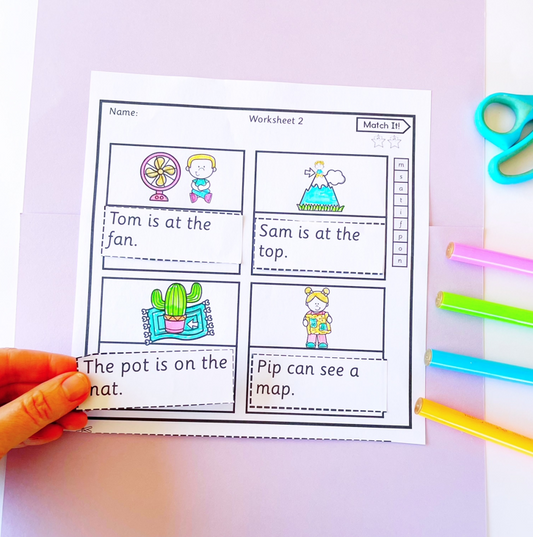 Match It! Decodable CVC Sentences and Picture Matching Worksheets for Prep/Kindergarten