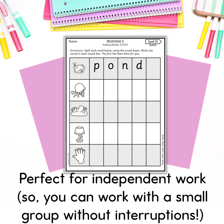 Spell It! Prep/Kindergarten Beginning & Ending Blends Spelling Activity | CCVC & CVCC Worksheets