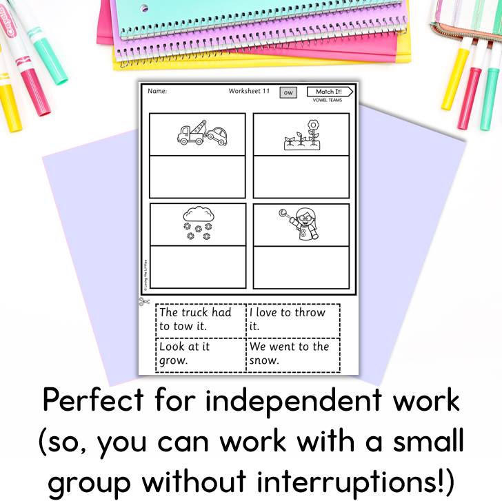 Match It! Vowel Teams Sentences & Picture Matching Worksheets | Long Vowels