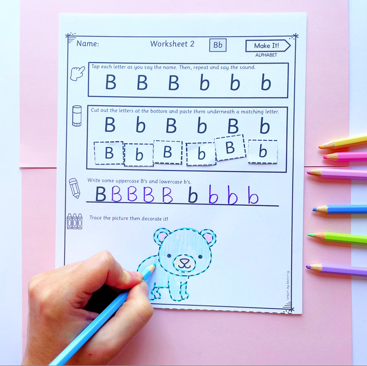 Make It! Prep/Kindergarten Alphabet Worksheets | Letter Name and Sound Practice