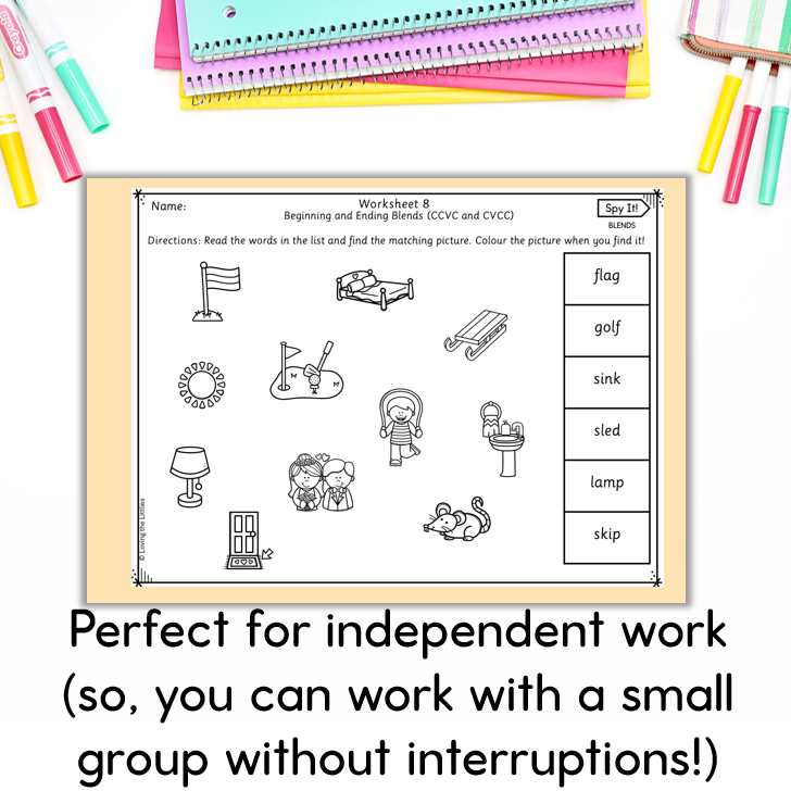 Spy It! Prep/Kindergarten I Spy Words with Blends | CCVC and CVCC Words Reading Activity