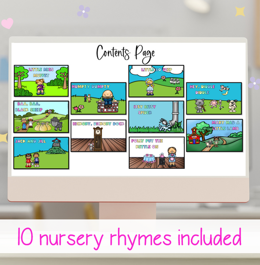 Nursery Rhymes Shared Reading PowerPoint and Posters Vocabulary Comprehension and Sequencing