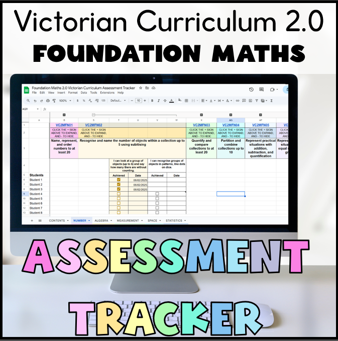 Google Sheets | Victorian Curriculum Foundation Maths 2.0 Assessment Tracker