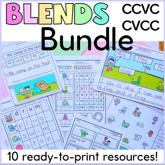 Blends Bundle | No Prep CCVC & CVCC Reading & Spelling Activities