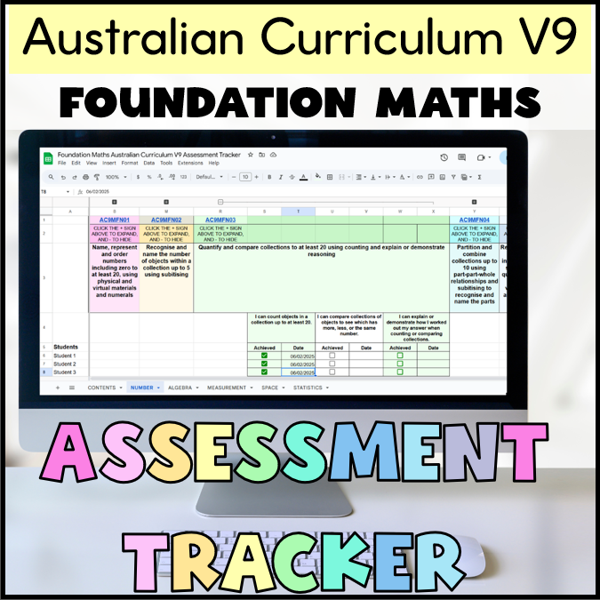 Google Sheets | Australian Curriculum V9 Foundation Maths Assessment Tracker