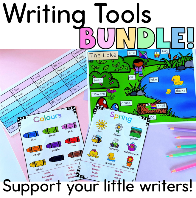 Kindergarten Writing Tools Bundle | Bump It Up Wall | Word Banks | Sentence Starters