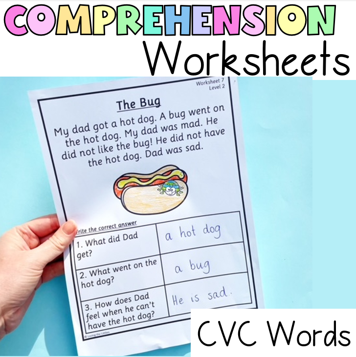 Comprehension Worksheets for Prep/Kindergarten | CVC Words