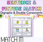 Match It! Prep/Kindergarten Digraph and Double Consonant Worksheets | Sentences and Picture Matching Activities