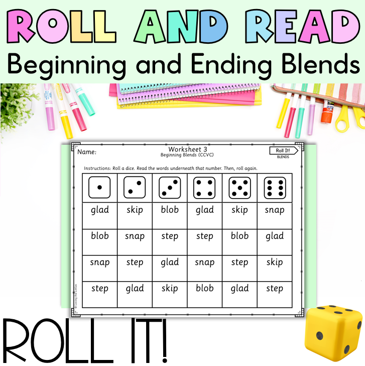 Roll It! Prep/Kindergarten Roll and Read Blends | CCVC and CVCC Fluency Practice