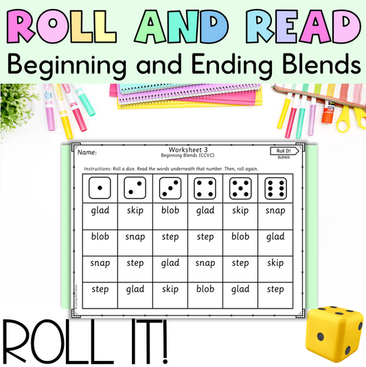 Roll It! Prep/Kindergarten Roll and Read Blends | CCVC and CVCC Fluency Practice