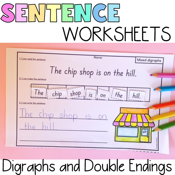 Digraph and Double Ending Sentence Worksheets | Sentence Scramble
