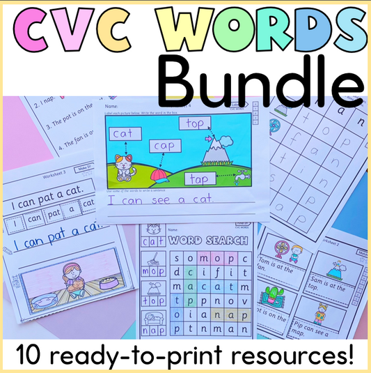 CVC Words Bundle | No-Prep Reading and Spelling Activities for Kindergarten