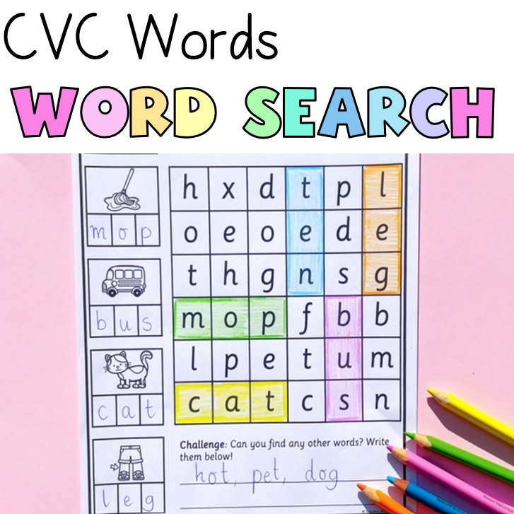 CVC Word Search for Prep/Kindergarten