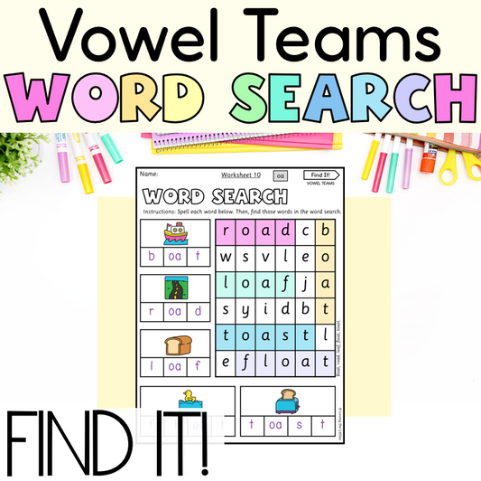 Find It! Vowel Teams Word Search Worksheets | Long Vowel Spelling Activities