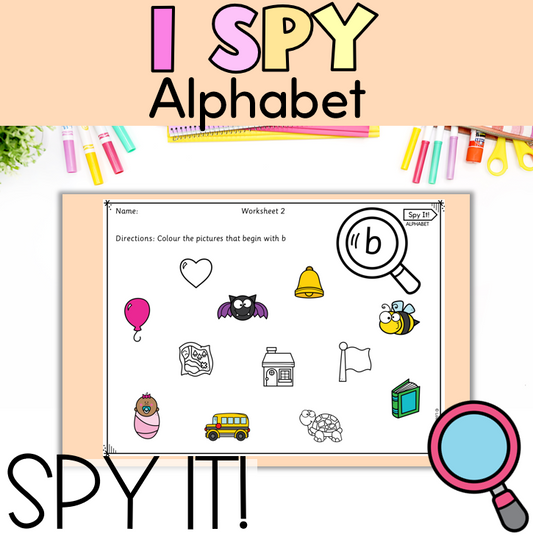 Spy It! Alphabet I Spy | Beginning Sound Colouring Activity for Kindergarten