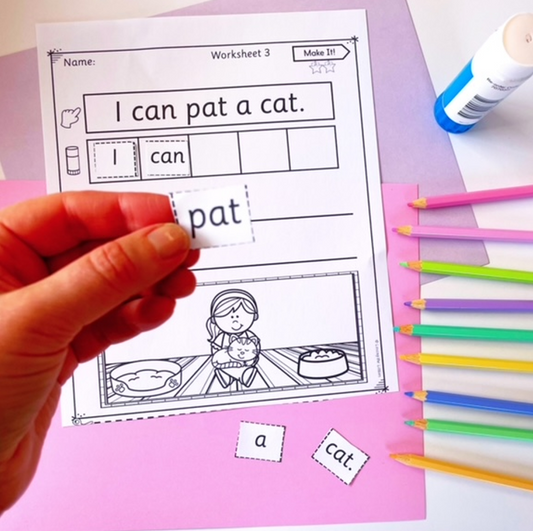 Make It! CVC Sentence Building Worksheets for Prep/Kindergarten