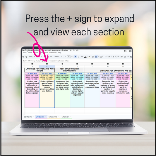 Google Sheets | Australian Curriculum V9 Foundation English Assessment Tracker