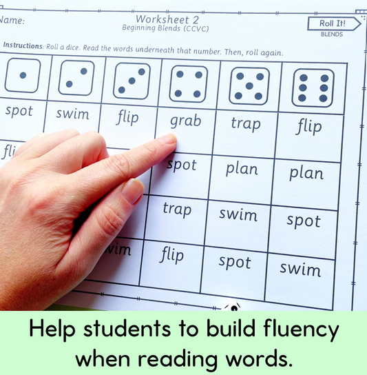 Roll It! Prep/Kindergarten Roll and Read Blends | CCVC and CVCC Fluency Practice