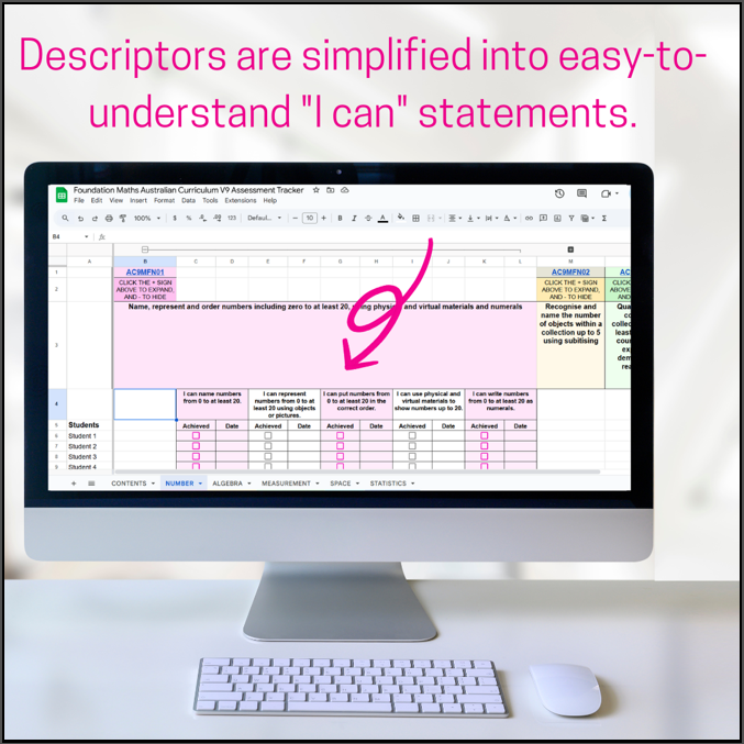 Google Sheets | Australian Curriculum V9 Foundation Maths Assessment Tracker