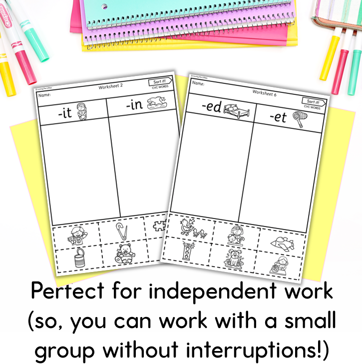 Sort It! Prep/Kindergarten CVC Rhyming Word Sort Worksheets | Word Family Activity