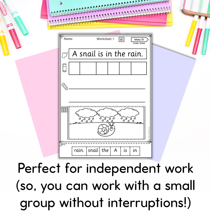 Make It! Vowel Teams Sentence Building Worksheets | Long Vowel Reading Activity