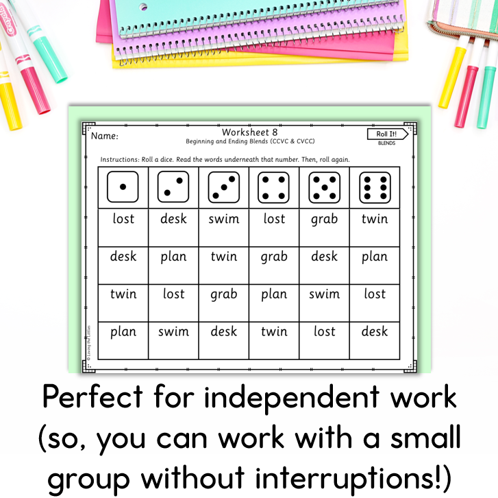 Roll It! Prep/Kindergarten Roll and Read Blends | CCVC and CVCC Fluency Practice