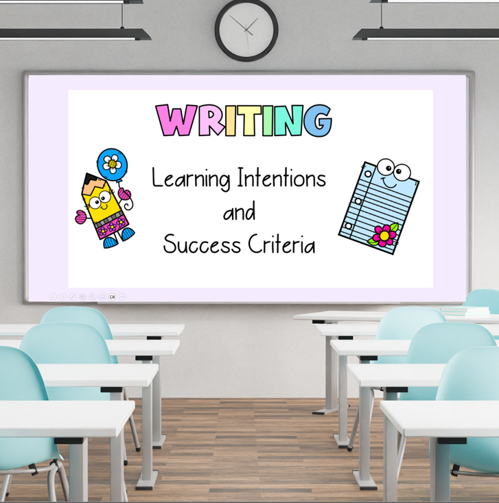Kindergarten Writing Learning Objectives PowerPoint | Learning Intentions and Success Criteria